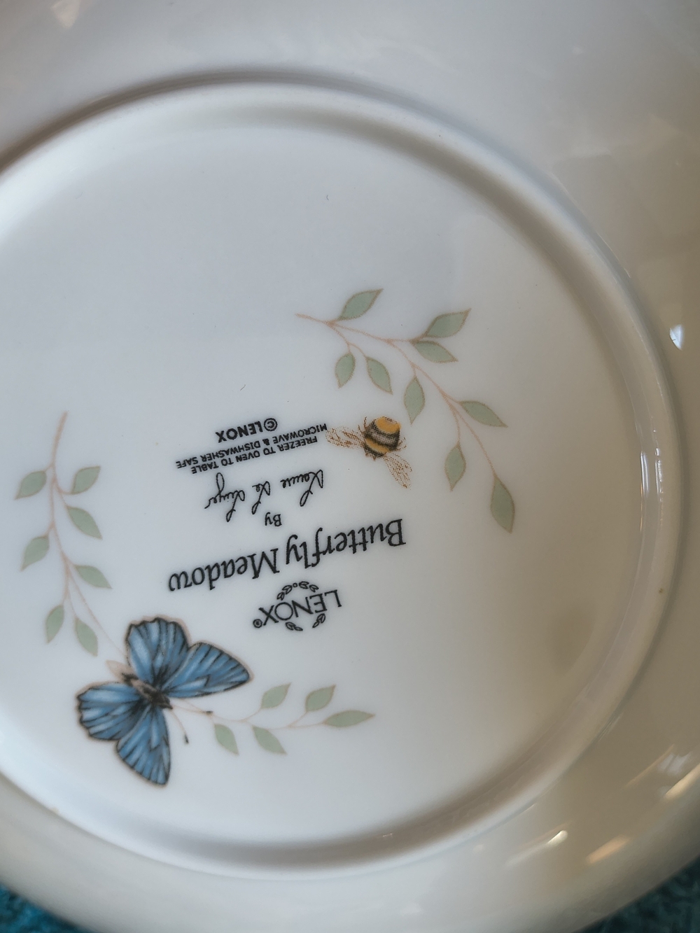Lenox Butterfly Meadow White Plate with Blue Butterfly and Green Leaves